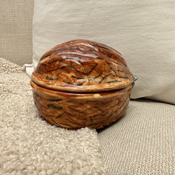 Glazed Ceramic Walnut Jar with Lid - Picture 7 of 14